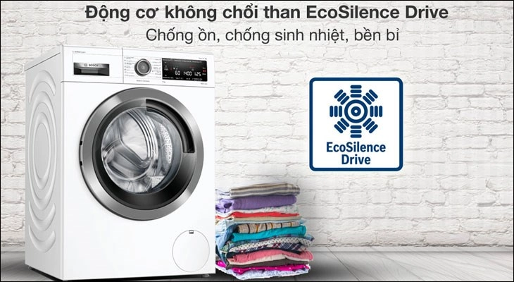 Máy giặt Bosch sử dụng động cơ không chổi than bền bỉ và hoạt động êm ái