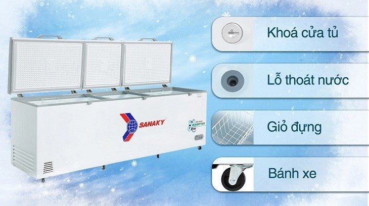 Tủ đông Sanaky Inverter 900 lít VH-1199HY3 sở hữu nhiều tiện ích đi kèm tiện lợi
