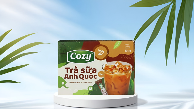 Trà sữa Cozy 3in1 vị Anh Quốc có thành phần chính là trà đen và bột kem sữa