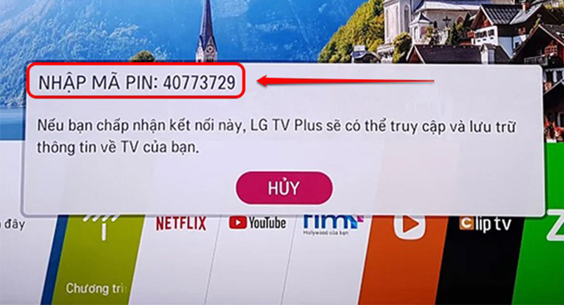 Mã PIN xuất hiện trên màn hình tivi