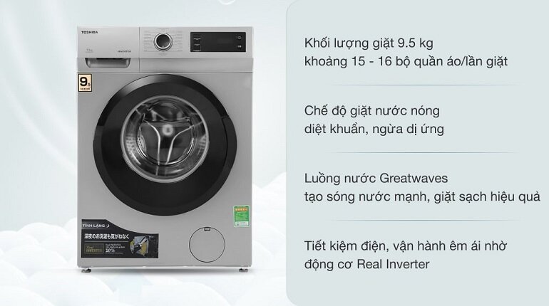 Máy giặt Toshiba cửa ngang Inverter 9.5 Kg TW-BK105S3V (SK) có giá tham khảo 6.900.000đ tại hamyshop.vn