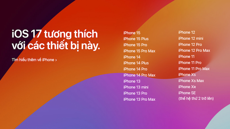 Các thiết bị được hỗ trợ cập nhật iOS 17