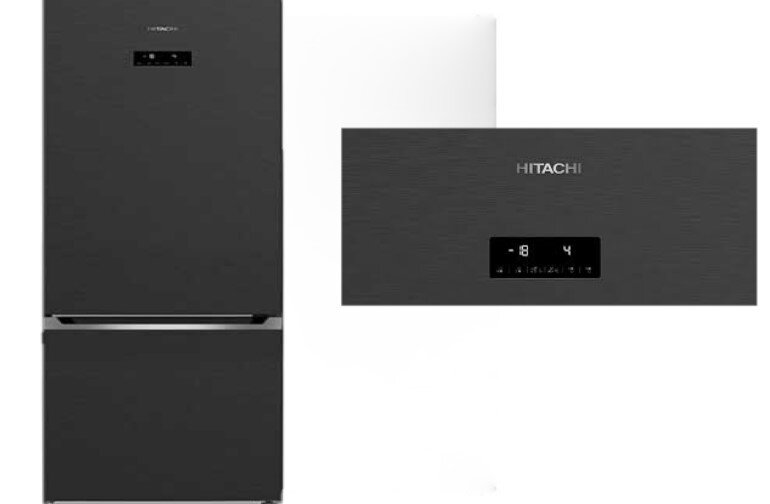Tủ lạnh Hitachi R-B375EGV1 có thiết kế 2 cánh màu đen sang trọng tích hợp màn hình điện tử