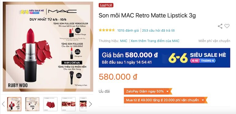 Son môi MAC Retro Matte Lipstick 3g 580,000