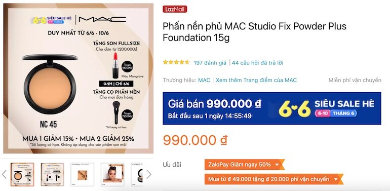 Phấn nền phủ MAC Studio Fix Powder Plus Foundation 15g 990,000