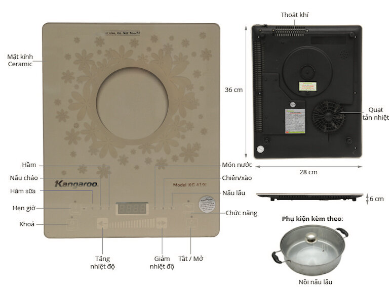Bếp từ Kangaroo kg419i có bảng điều khiển cảm ứng dễ dàng thao tác và sử dụng.