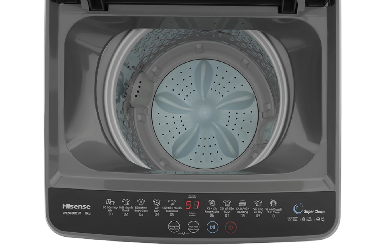 Máy giặt Hisense 8 kg WTZQ8012UT giá 3 triệu mà sở hữu loạt trang bị cực ấn tượng