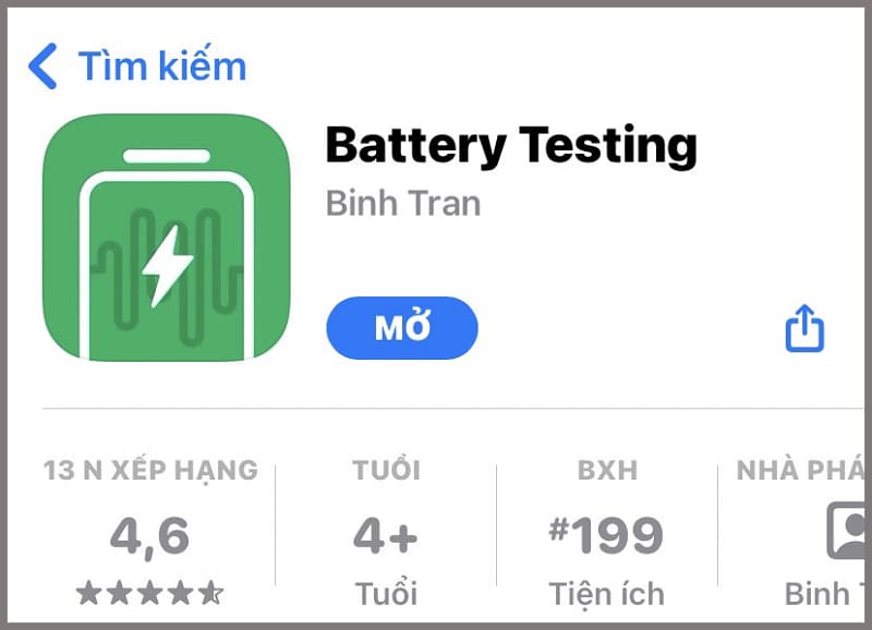 Tải và cài đặt ứng dụng Battery Testing về iPhone