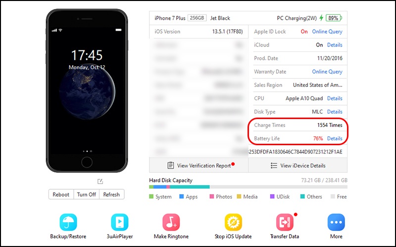 Mở phần mềm 3uTools và xem các thông tin về pin iPhone