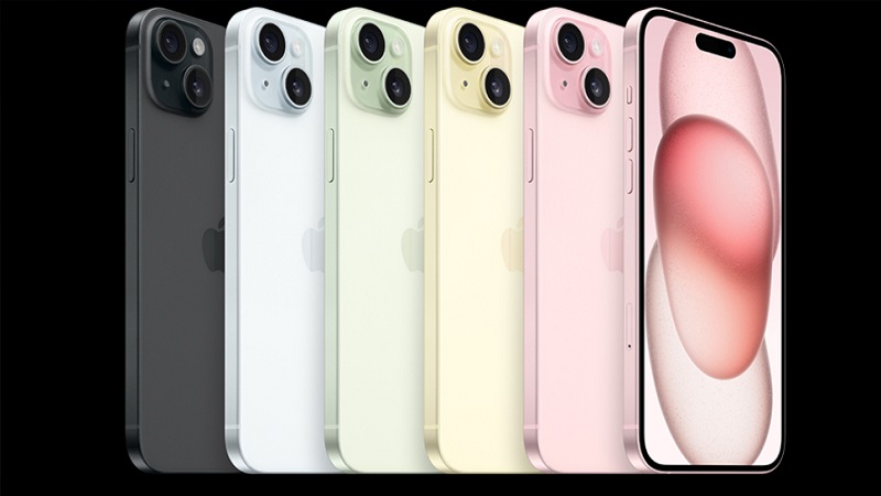 Điện thoại iPhone 15 và iPhone 15 Plus có 5 màu sắc gồm: Xanh dương, xanh lá, hồng, vàng, đen.