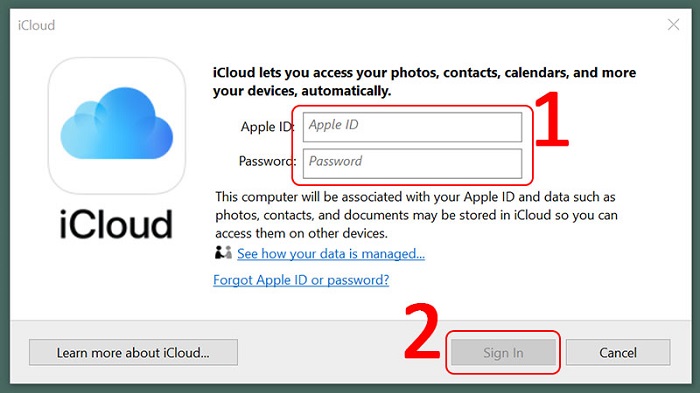 đăng nhập icloud